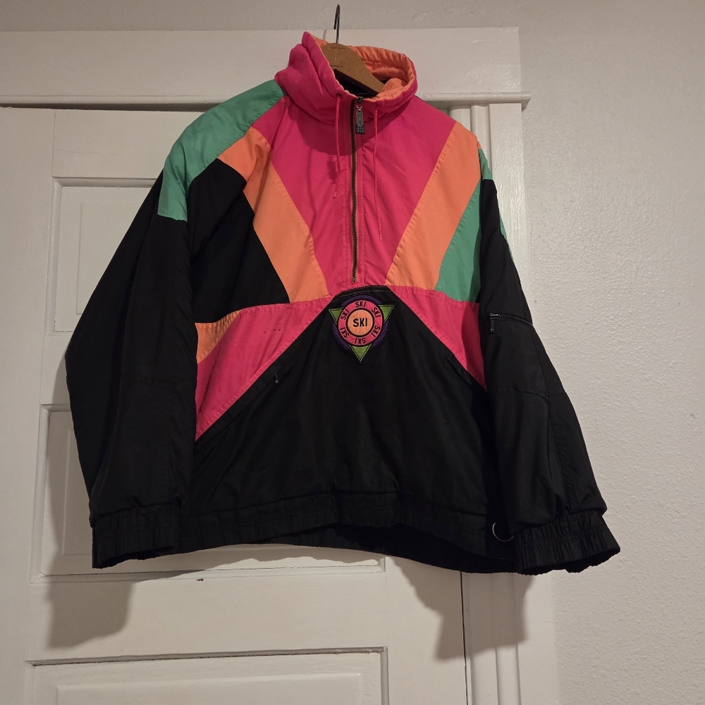 Vintage 80s Coltech Ski Anorak Neon Colorblock Women's Size 10